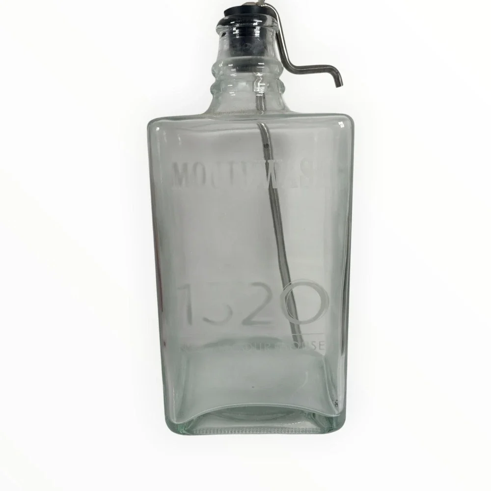 Unbranded Mouthwash Decanter Bottle Clear Glass 8in Etched 1320 North Courthouse
